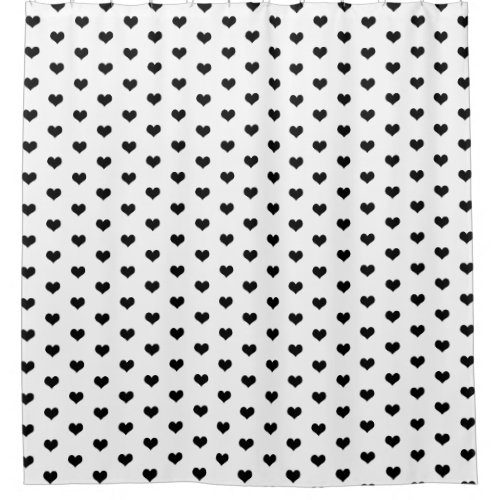 Black Hearts Pattern on White Shower Curtain