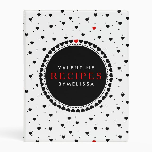 Black Hearts Pattern Red Accents Mini Binder (Front)