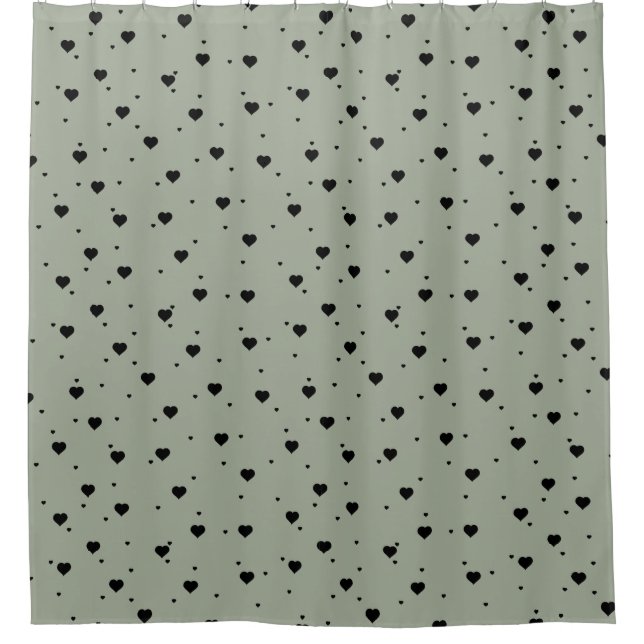 Black Hearts Pattern Sage-green Background Shower Curtain (Front)