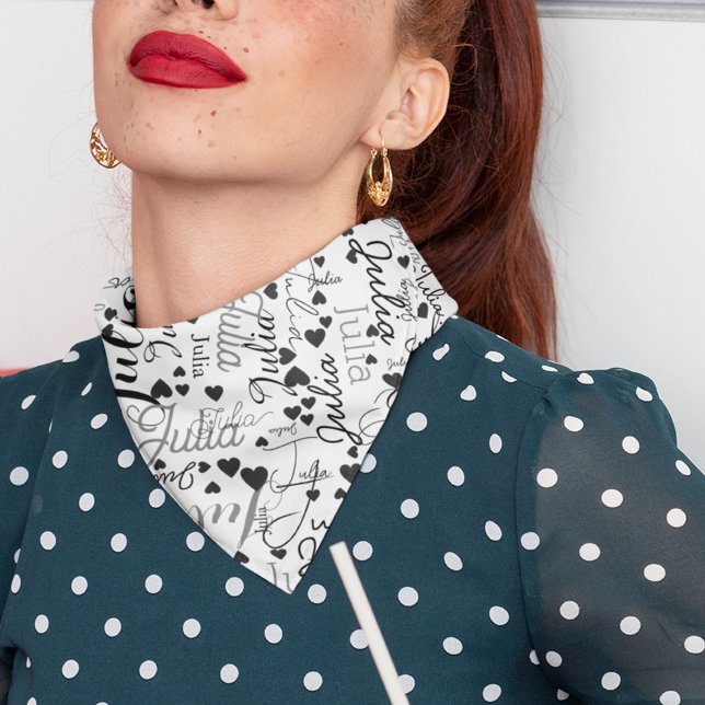 Black Hearts Personalized Name Replicated on White Bandana (Creator Uploaded)