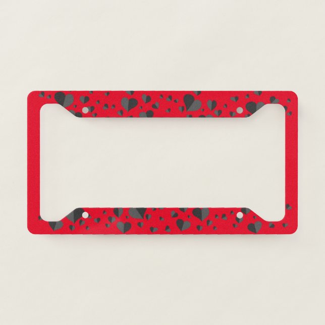 Black Hearts Red Background License Plate Frame (Front)
