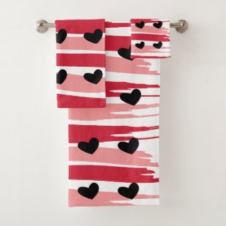 Black Hearts Red Pink Stripes Pattern