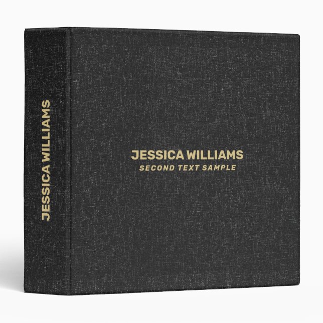 Black Heather Fabric Texture Gold Typography  3 Ring Binder (Front/Spine)