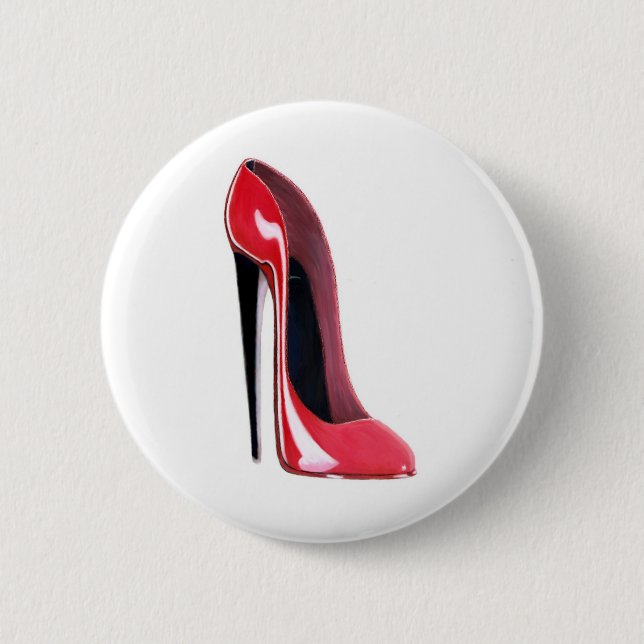 Black heel, red stiletto shoe pinback button (Front)