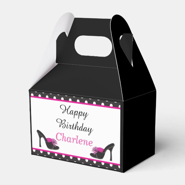 Black Heels Shoes with Black Polka Dots Favor Boxes (Front Side)