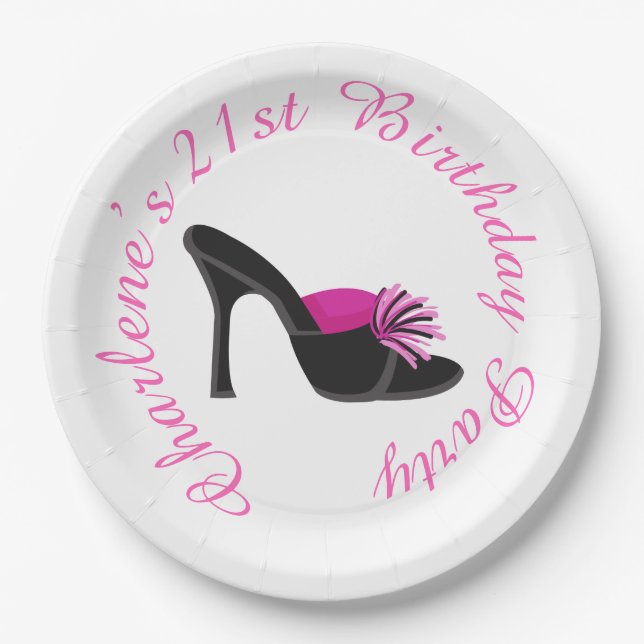 Black Heels Shoes with Black Polka Dots Paper Plates (Front)