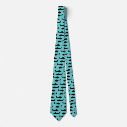 Black Helecopters on Blue Neck Tie
