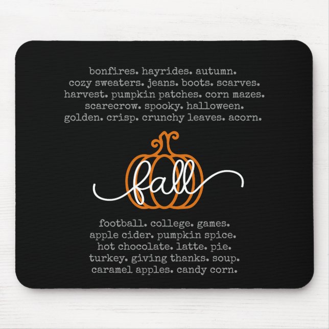 Black Hello Fall Definition Words Pumpkin Autumn Mouse Pad (Front)