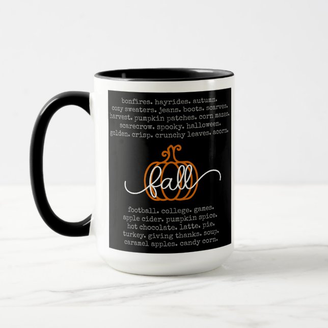 Black Hello Fall Definition Words Pumpkin Autumn Mug (Left)