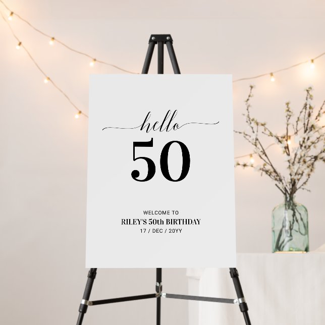 Black Hello Fifty 50th Birthday Party Welcome Foam Board (In Situ (Stand))