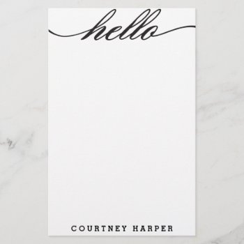 Black "hello" Personal Stationery by cranberrydesign at Zazzle