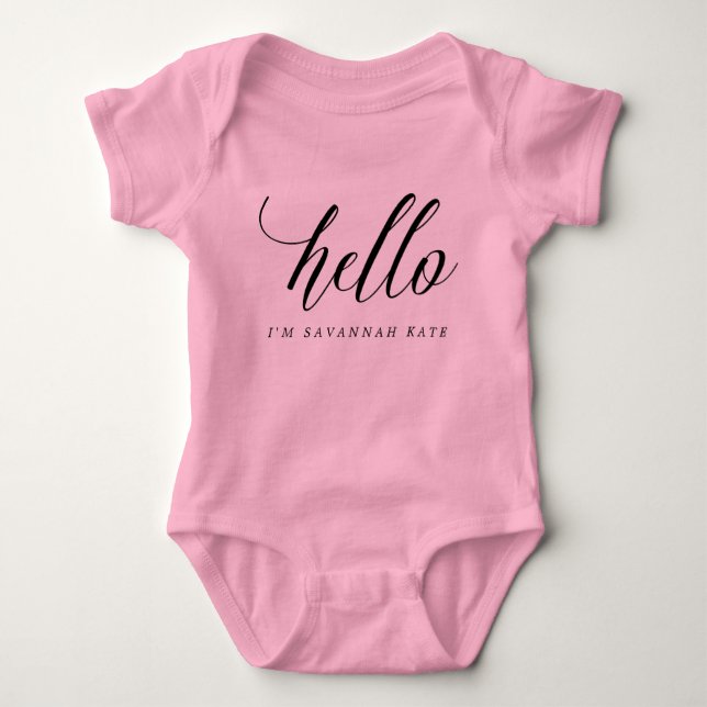 Black Hello Personalized Name Baby Bodysuit (Front)