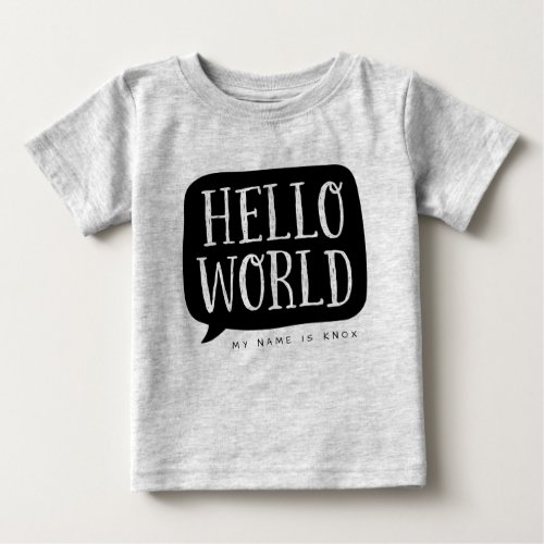 Black Hello World Personalized Name Baby T_Shirt