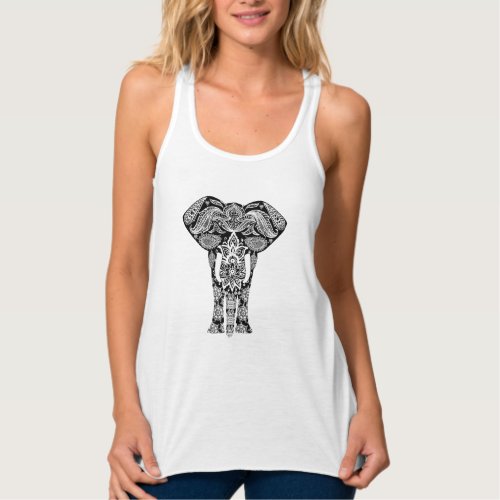 Black Henna Pattern Elephant  Tank Top