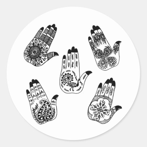 Black Henna Tattoo Hands Classic Round Sticker