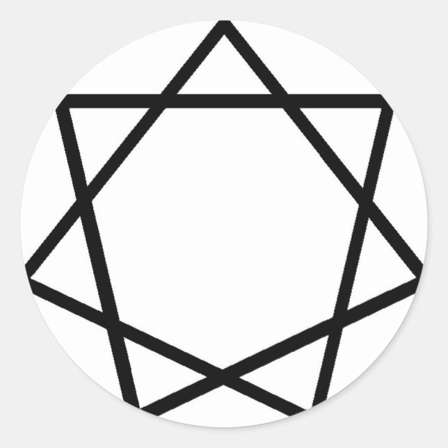 Black Heptagram Classic Round Sticker (Front)
