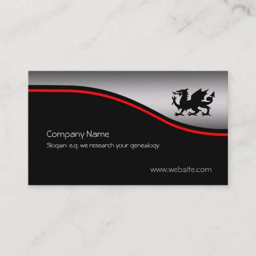 Black Heraldic Dragon red swoosh metallic_effect Business Card