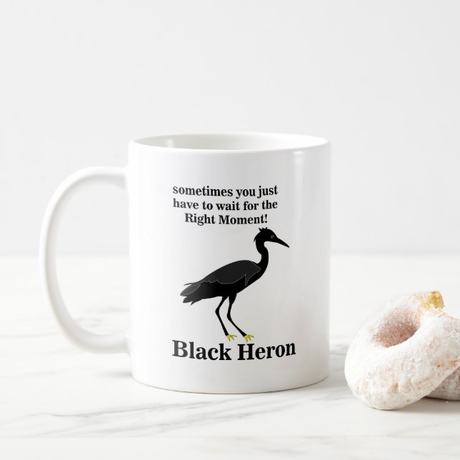 Black Heron Egret Bird Wildlife Coffee Mug (With Donut)