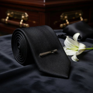 Black Herringbone Funeral  Neck Tie