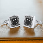 Black Herringbone Pattern Monogram Cufflinks<br><div class="desc">Modern and trendy monogram and pattern design.</div>