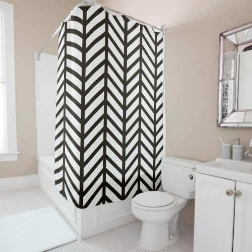 Black herringbone shower curtain