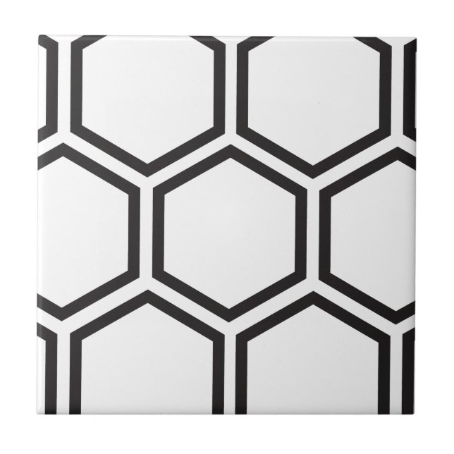 Black Hexagon pattern. Ceramic Tile (Front)