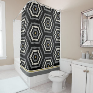 Black Hexagon Penny Hex Tile Pattern Shower Curtain