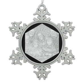 Black Hexagon Photo Border Snowflake Pewter Christmas Ornament