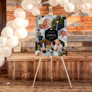 Black Hexagon Photo Collage Welcome Graduation Foam Board