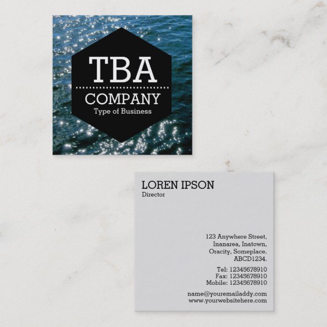 Black Hexagon - Sun on Water Square Business Card (Front/Back)