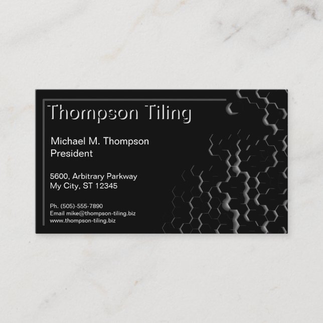 Black Hexagon Tile Pattern Elegant Modern Business Card (Front)