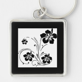 Black hibiscus floral swirl designs keychain