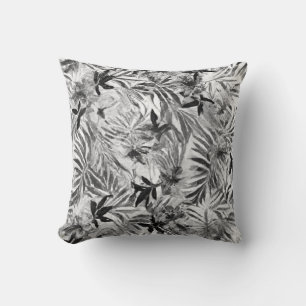 Black Hibiscus Hawaiian flower Pattern Tropical Th Throw Pillow