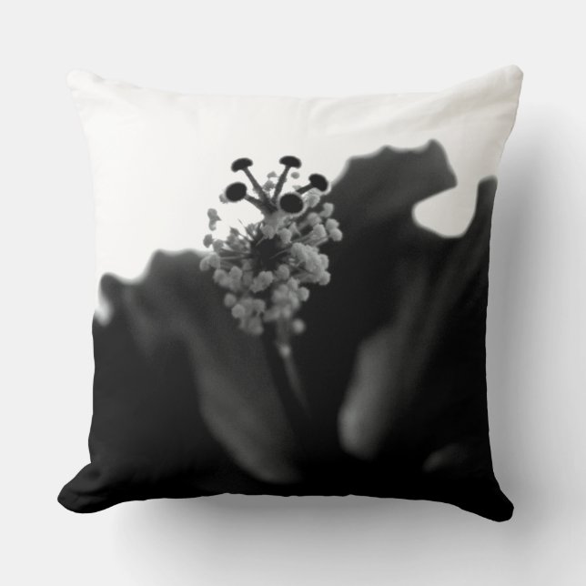 Black Hibiscus Throw Pillow (Front)