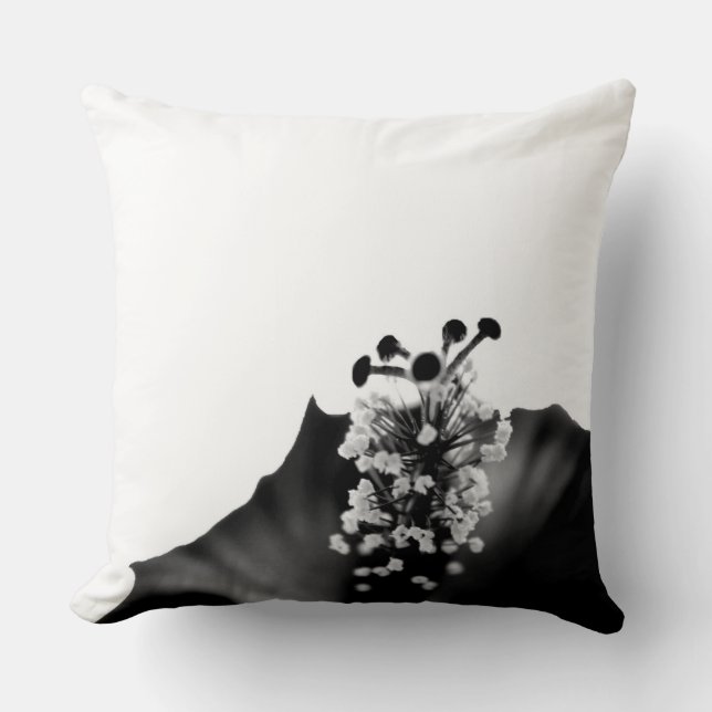 Black Hibiscus Throw Pillow (Front)