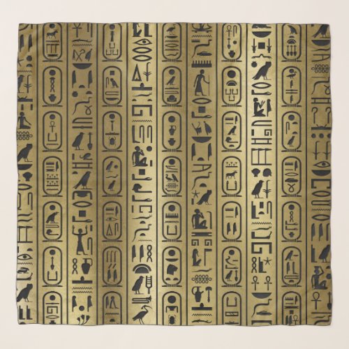 Black hieroglyphs pattern on Ancient Gold Scarf