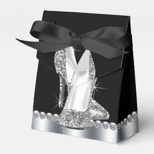 Black High Heel Shoe Birthday Party Favor Boxes (Front Side)