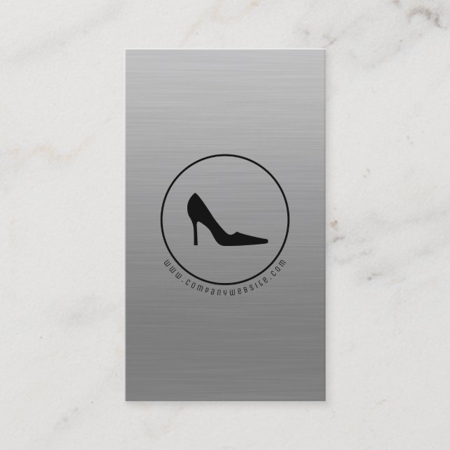 Black High Heel Shoe Silver Business Card (Front)