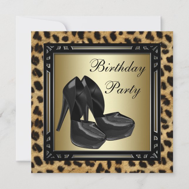 Black High Heel Shoes Leopard Birthday Party Invitation (Front)