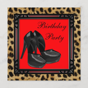 Black High Heel Shoes Red Leopard Birthday Party Invitation