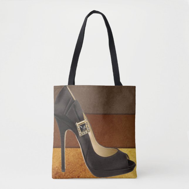 Black High Heel With brown Gold Colors Tote Bag (Front)
