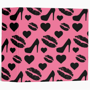 Black High Heels Kisses Lips Girly Makeup Hearts 3 Ring Binder