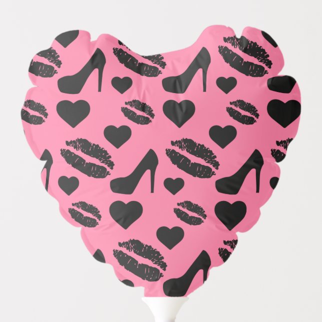 Black High Heels Kisses Lips Girly Makeup Hearts Balloon (Front)