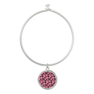 Black High Heels Kisses Lips Girly Makeup Hearts Bangle Bracelet