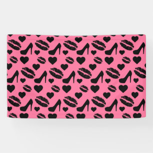 Black High Heels Kisses Lips Girly Makeup Hearts Banner