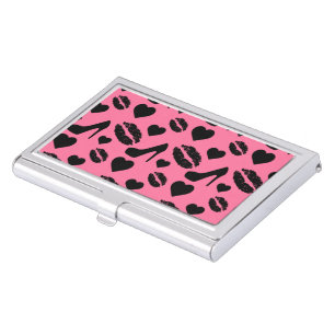Black High Heels Kisses Lips Girly Makeup Hearts Business Card Case