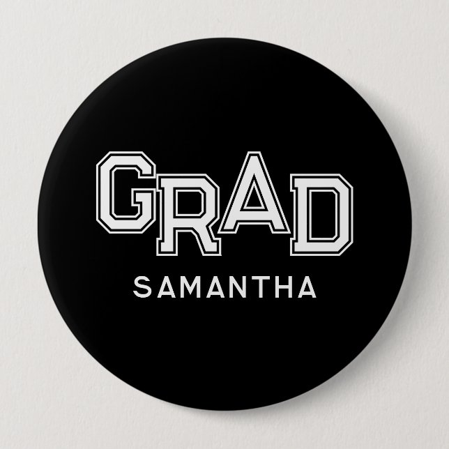Black High School Grad Custom Name Graduation Button (Front)