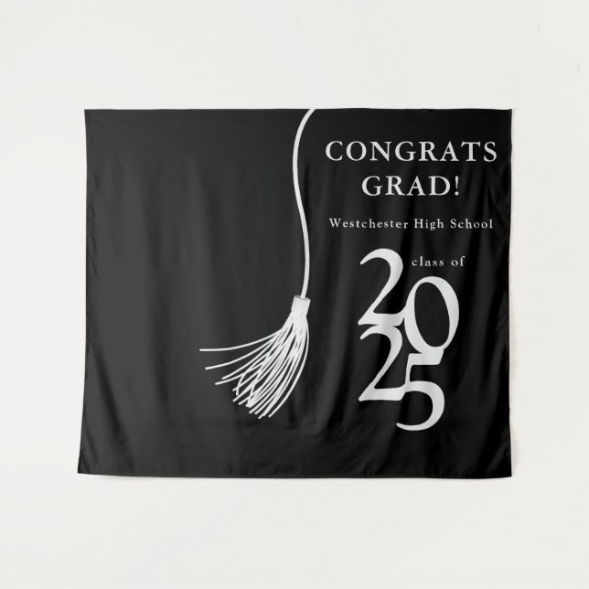Black High School Graduation Party Photo Backdrop (Front (Horizontal))