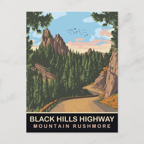 Black Hills Highway Mount Rushmore SD Travel Postcard