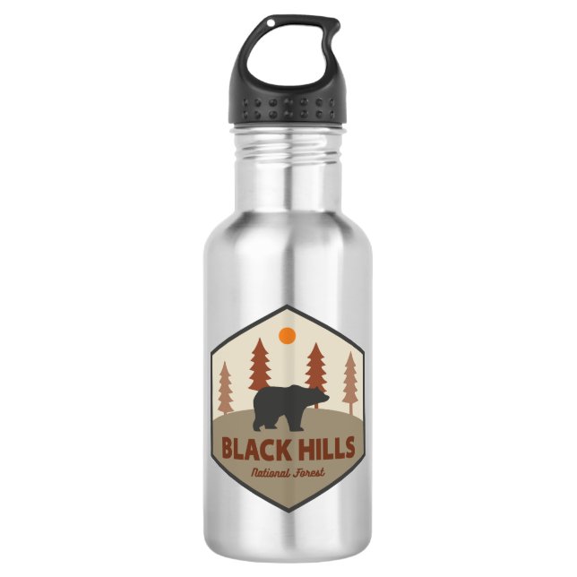 Black Hills National Forest Bear Stainless Steel Water Bottle (Front)